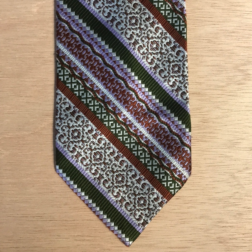 By Damon Vintage Green, Rust & Purple Striped Necktie | Textured Jacquard